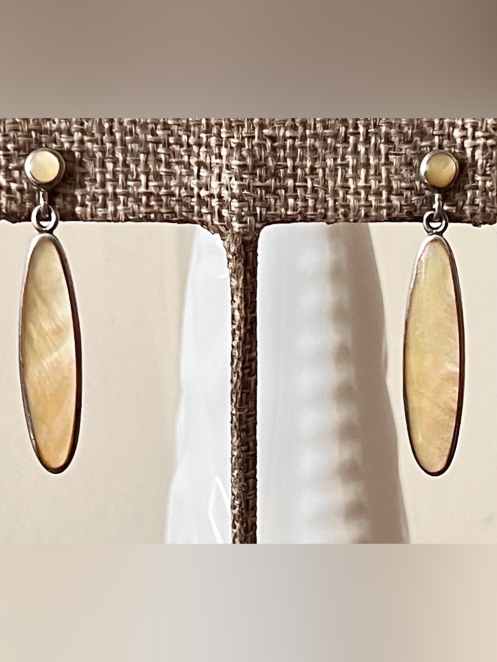 Vintage 925 Sterling Silver Mother of Pearl Drop Earrings Thailand 1.5"